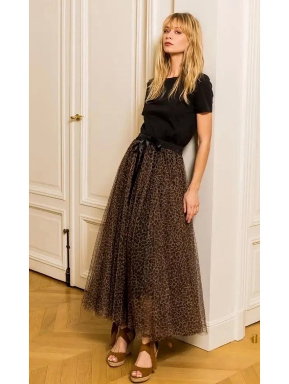 NWT Choklate Leopard Print Lined Tulle Skirt size M
